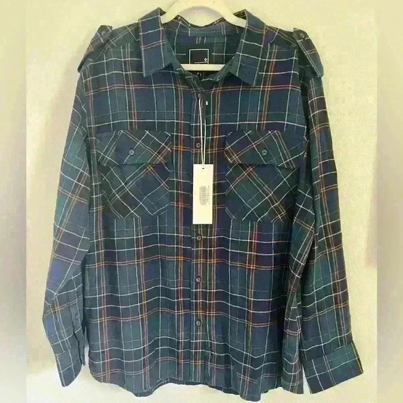 lily & lottie Tops - NWT Lily & Lottie Women’s Beau Plaid Flannel Navy, Teal & Mustard Size Medium